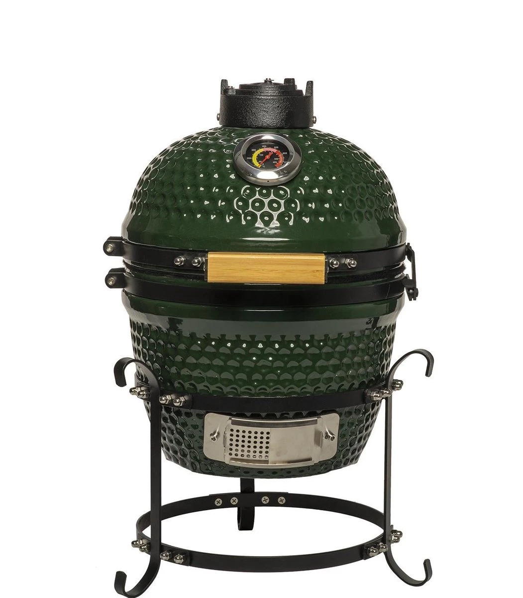 Patton Kamado Keramische Houtskoolbarbecue - 13" - Grilloppervlak Ø 28 Cm - Inclusief Heatdeflector - Groen 1 Patton Kamado Keramische Houtskoolbarbecue - 13" - Grilloppervlak Ø 28 Cm - Inclusief Heatdeflector - Groen