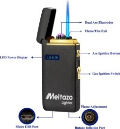 MELTAZO Elektrische Aansteker, Aansteker Gas, Electric Lighter, Gasaansteker Navulbaar, Elektronische Aansteker, Aansteker Plasma, Aansteker Vuurwerk, USB Aansteker Plasma, 2-in-1 Aansteker Voor Sigaretten Camping Kaarsen - 2023 Editie -Barbecue Benodigdheden Winkel 1112x1200