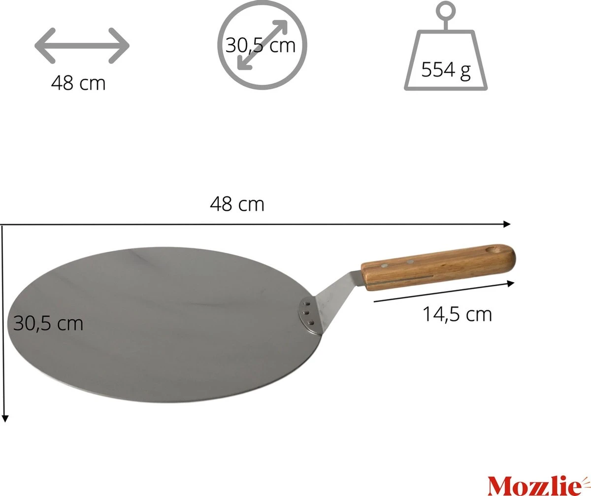 Pizzaschep 30 Cm Voor Oven Of BBQ - Rond - RVS - Met Houten Handvat 4 Pizzaschep 30 Cm Voor Oven Of BBQ - Rond - RVS - Met Houten Handvat - Afbeelding 4