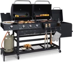Klarstein Kingsville Double Barbecue - Houtskool- En Gasbarbecue - Smoker BBQ - Inclusief Deksels En Thermometer - Met 2 Roosters - Zwart -Barbecue Benodigdheden Winkel 1200x1020 1