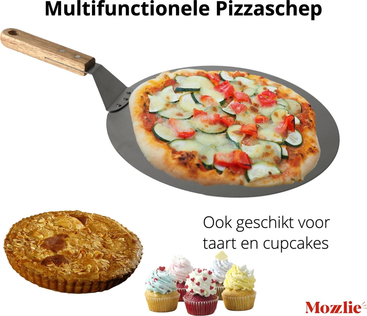 Pizzaschep 30 Cm Voor Oven Of BBQ - Rond - RVS - Met Houten Handvat 1 Pizzaschep 30 Cm Voor Oven Of BBQ - Rond - RVS - Met Houten Handvat
