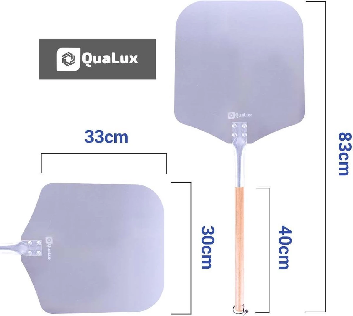 Qualux Pizzaschep Tweedelig – Pizzaschep Voor BBQ – Ophangbaar – Hout/rvs 7 Qualux Pizzaschep Tweedelig – Pizzaschep Voor BBQ – Ophangbaar – Hout/rvs - Afbeelding 7