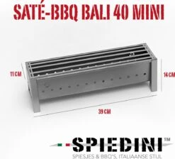 Spiedini Saté-bbq Bali 40 Mini - Kleine, Smalle Houtskoolbarbecue Met Horizontaal Rooster Voor Sate Of Andere Spiesjes - 40 Cm Lang, 11 Cm Breed, 14 Cm Hoog - Ideaal Voor Tuin- Of Open Haard, Of Balkon - Materiaal: Gealuminiseerd Ijzer -Barbecue Benodigdheden Winkel 1200x1086
