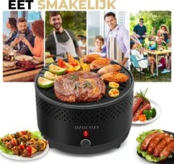 Ozocozy BBQ-ONE Houtskool Tafelbarbecue - Ø30 Cm- Zwart - Incl. Draagtas, Siliconen Bakkwast En RVS-Barbecuetang -Barbecue Benodigdheden Winkel 1200x1133