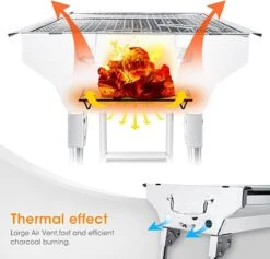 Uten - Houtskoolbarbecue - Opvouwbare Barbecue - Houtskoolbarbecues - Draagbare Camping Barbecue - 430 Roestvrij Staal Grill BBQ - 5-10 Persoon Tuin Buitenfeest - Zilver -Barbecue Benodigdheden Winkel 1200x1152