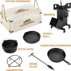 Dutch Mountains Gietijzeren Pannenset 7-delig - Dutch Oven – Braadpan - Grillpan - Hapjespan - Kookset In Houten Transportkist - Deksellifter - Brander -Barbecue Benodigdheden Winkel 1200x1200 208