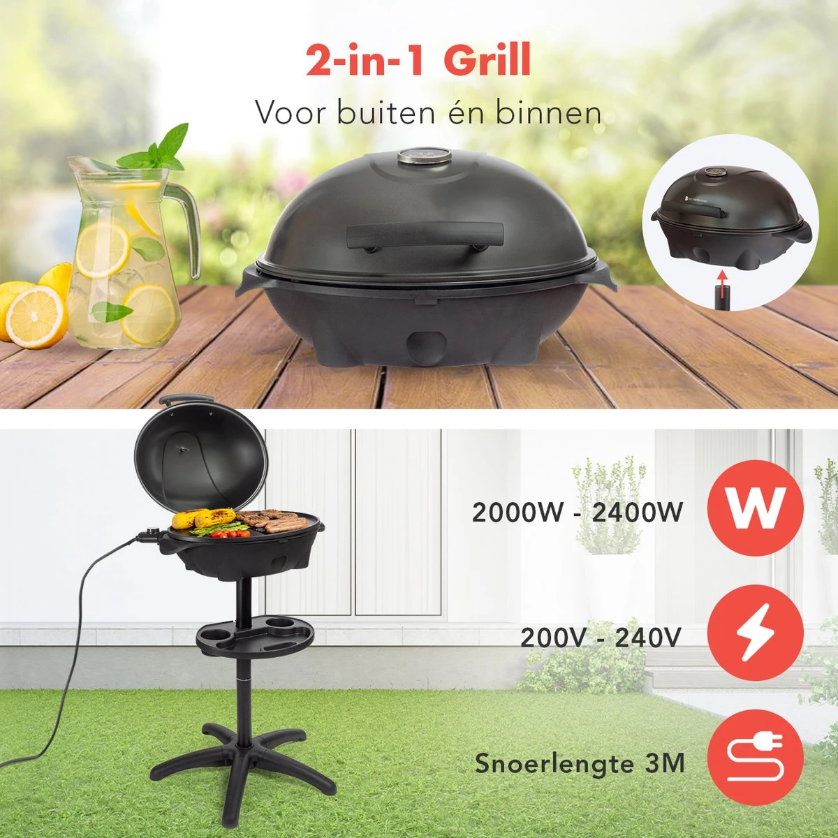 KitchenBrothers Elektrische BBQ - Met Grillplaat - Anti-aanbaklaag - Incl. Plank/Houders - Grilloppervlak 46,5x33,8cm - Tot 300°C - 2400W - Zwart 6 KitchenBrothers Elektrische BBQ - Met Grillplaat - Anti-aanbaklaag - Incl. Plank/Houders - Grilloppervlak 46,5x33,8cm - Tot 300°C - 2400W - Zwart - Afbeelding 6