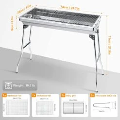 Uten - Houtskoolbarbecue - Opvouwbare Barbecue - Houtskoolbarbecues - Draagbare Camping Barbecue - 430 Roestvrij Staal Grill BBQ - 5-10 Persoon Tuin Buitenfeest - Zilver -Barbecue Benodigdheden Winkel 1200x1200 358