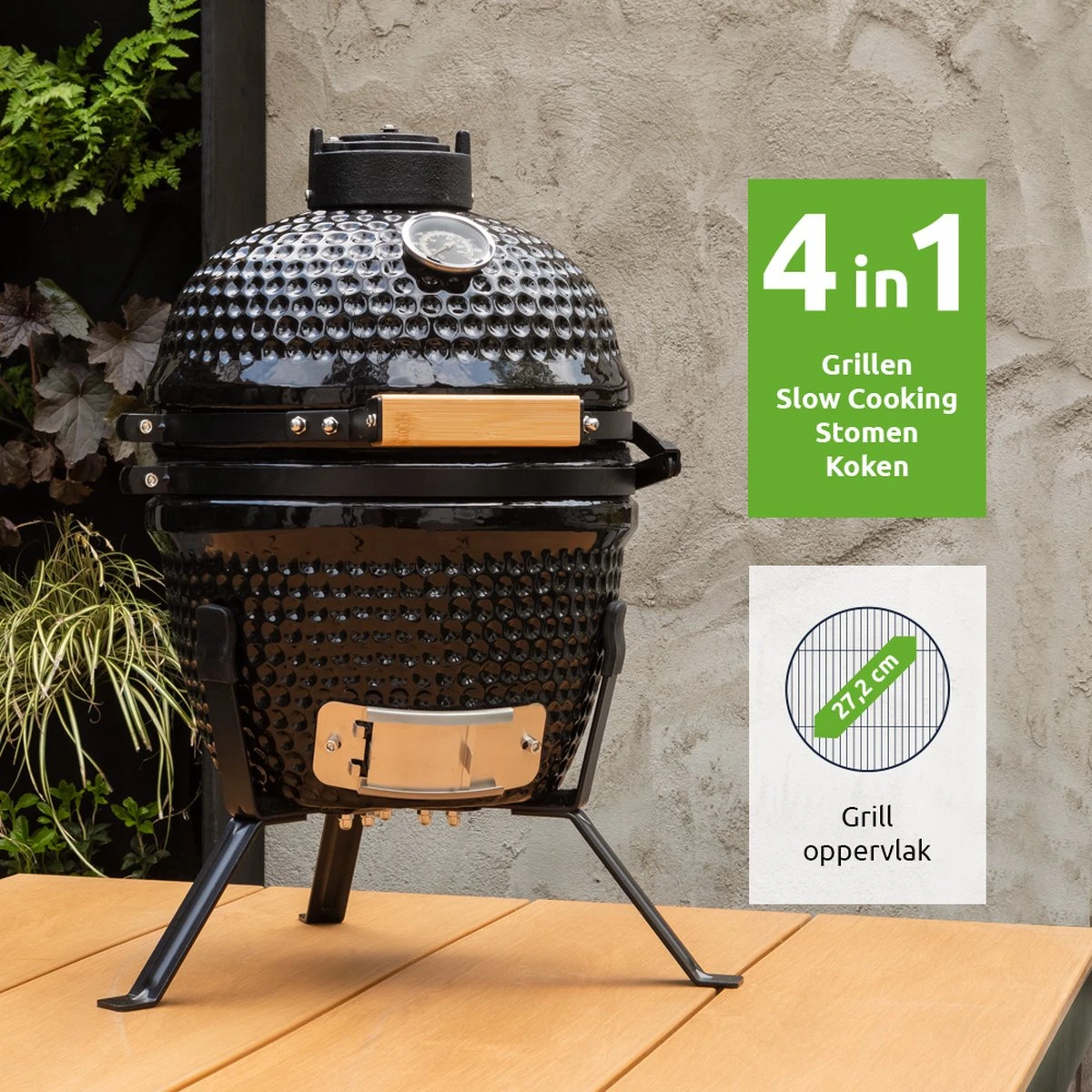 BluMill Kamado BBQ Egg - Kamado 13 Inch - Incl. Vlees Thermometer - Houtskoolbarbecues - Zwart - Ø 27cm 2 BluMill Kamado BBQ Egg - Kamado 13 Inch - Incl. Vlees Thermometer - Houtskoolbarbecues - Zwart - Ø 27cm - Afbeelding 2