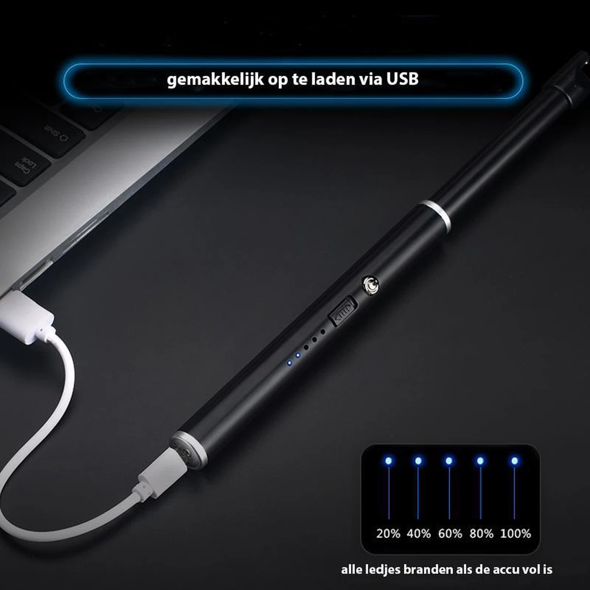 Oplaadbare Lange Dunne Elektrische Aansteker - Duurzame Plasma Aansteker - Inclusief Cadeauverpakking - BBQ – Kaarsen - Zwart 4 Oplaadbare Lange Dunne Elektrische Aansteker - Duurzame Plasma Aansteker - Inclusief Cadeauverpakking - BBQ – Kaarsen - Zwart - Afbeelding 4