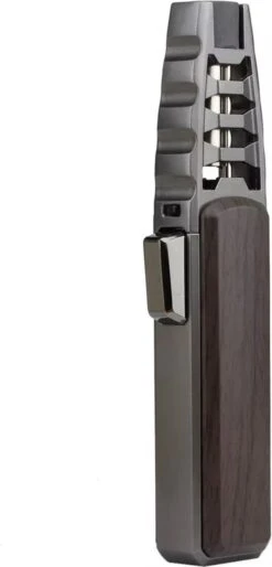 Merkloos Turbo Jetflame Aansteker - Gasbrander - Vuurwerk Torch - Crème Brûlée Brander - BBQ En Sigaren Aansteker - Windproof - Walnoothout Met Grijze Metalen Behuizing -Barbecue Benodigdheden Winkel 577x1200