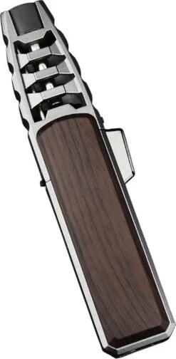 Merkloos Turbo Jetflame Aansteker - Gasbrander - Vuurwerk Torch - Crème Brûlée Brander - BBQ En Sigaren Aansteker - Windproof - Walnoothout Met Grijze Metalen Behuizing -Barbecue Benodigdheden Winkel 588x1200